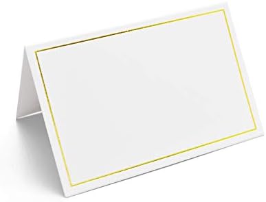 50 Pcs Place Cards with Gold Foil Border - Texture Table Tent Cards Seating Place Cards for Weddings Banquets Dinner Parties 2.5" x 3.75" (Border - Gold)