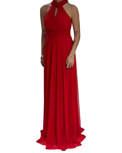 abiyeniall Elegante vestido de noche con soporte | escote opciones de color variadas perfectas para bodas bailes, rojo, S