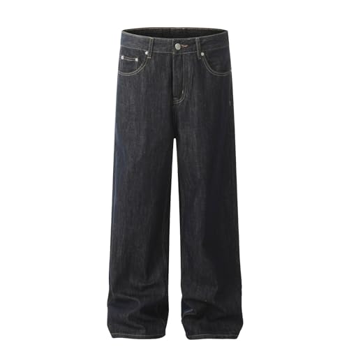 Jeans Pants Trousers Denim Trendy Retro Washed Deep Blue Casual Commuting Straight Leg for Men