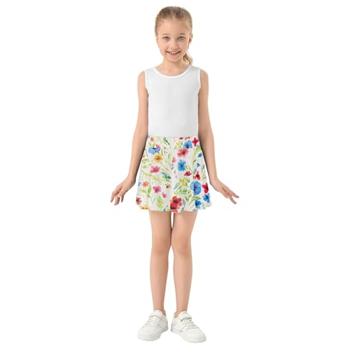 Tennis Skirts for Kids Wildflowers Pastel Athletic Shorts Girls Skorts Floral Teen Cheer 4t3