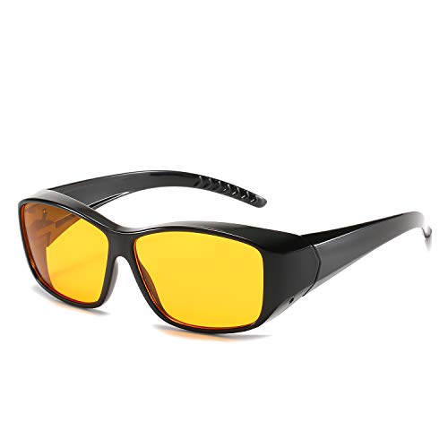 LVIOE Wrap Around Night-Driving Glasses with Polarized Yellow Lens Lightweight Frame for Night-Vision Eyewear
