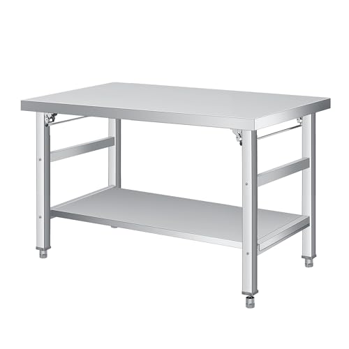 Folding Stainless Steel Table (36x24 in) - Commercial Work Table with Undershelf, 920 lbs Load, Foldable Double-Tier Stainless Steel Workstation for Home, Kitchen, Restaurant, Garage, Camping, Outdoor
