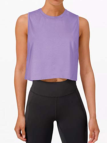 Laslulu Womens Workout Top Sleeveless Sport Shirts Flowy Crop Casual Tunic Tops Athletic Muscle Tank Running Yoga Tank Top Gym Crop Top For Teen Girls(Purple Small) #TOP2