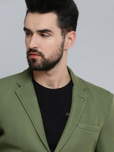 Image of SHOWOFFFF Men Self Design Front-Open Casual Blazer | Notched Lapel Full Sleeves Cotton Blazer for Mens | Slim Fit Regular Length Blazer for Men's
