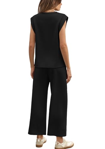 WIHOLL Two Piece Sets for Women Summer Spring Lounge Sets Travel Vacation Outfits Cap Sleeve Side Slit Wide Leg Pants S-3XL - Image 6