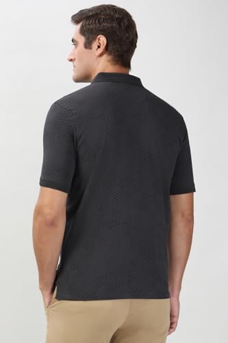 Image of Peter England Men's Cotton Abstract Geometric Print Polo T-Shirt - Casual Wear | Modern & Stylish