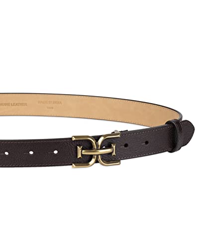 Sam Edelman Women's Slim Stitched Edge Double-E Plaque Buckle Belt, Brown, X-Large3