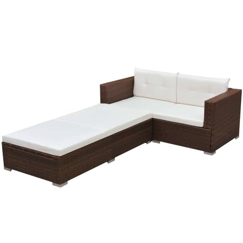 Xichuzi 3-TLG. Garten-Lounge-Set mit Auflagen Poly Rattan Braun,...