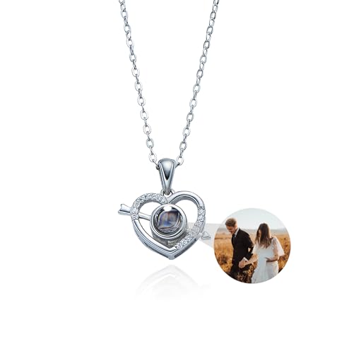 写真投影 ネックレス レディース 925銀ハートペンダント 100言語愛してるネックレス カスタム写真入り オーダーメイド 個性化ネックレス 誕生日プレゼント 母の日ギフト クリスマスギフト アニバーサリーギフト バレンタインデー (ローズゴールド - 白