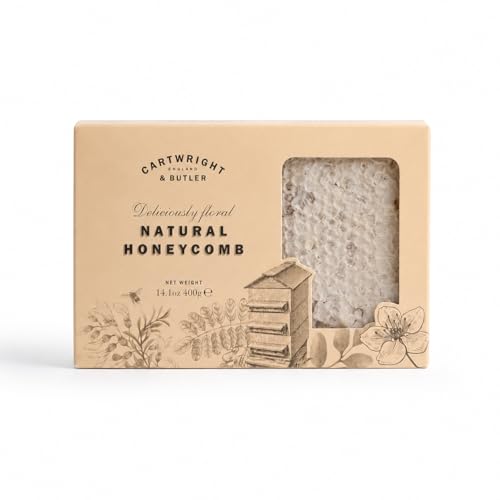 Cartwright & Butler Natural Honeycomb in Carton 400g Edible Honey Comb 100% Natural Honey Mild Sweet & Floral Gluten Free Honey for Toast Yoghurt Drinks & Cooking
