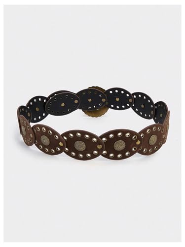 Image of RoseSeek Women's Cowgirl Boho Western Oval Waist Belt Hollow Out Studded Retro Belts Fashion Accessory