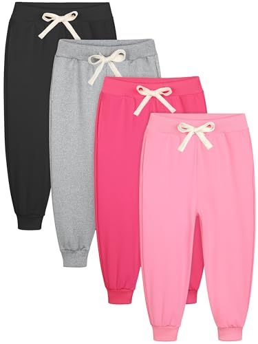 Resinta 4 Pack Toddler Girls Sweatpants Girls Athletic Jogger Pants with Drawstring Pockets Kids Casual Pull On Pants