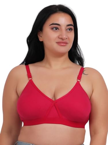 Image of Fabme Women's Cotton Seamless Non-Padded Non-Wired Bra, Cross Belt, Heavy Support, Double Layer Cups, Broad Elastic Bra