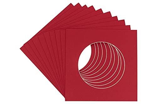 CountryArtHouse Deep Red Acid Free 14x14 Circle Picture Frame Mat with White Core Bevel Cut for 10x10 Pictures - Fits 14x14 Frame - Pack of 1 Matboard Show Kit with Acid Free Backing & Clear Bag