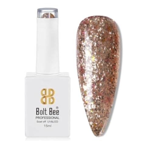 Image of Bolt Bee Gold Glitter Color Gel Nail Polish Soak Off UV Gel DIY at Home Manicure Salon Nail Art (88, 15ml)