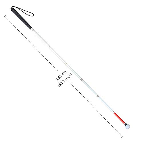 7-Section Aluminum Blind Cane,Reflective White and Red, Folding Walking Stick for Blind People (Black Handle, 135cm (53.1inch?)