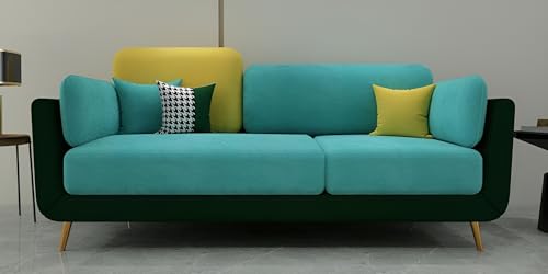 Image of Velvet Contemperory Sofa Couch with Cushion Chaise Lounge Sectional Perfect for Living Room & Bedroom Guests Home & Office (3 Seater Turquoise & Green)