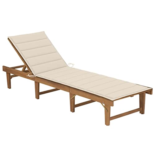 Genérico Tumbona Plegable con cojín Madera Maciza de Acacia,Tumbonas-3064166