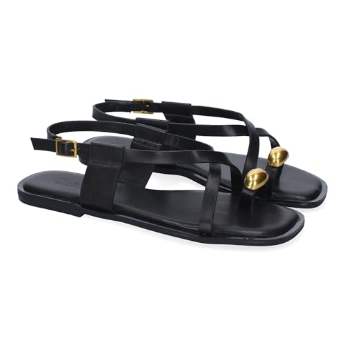 shoes&blues.es 92490 Sandalias Planas de Mujer, Diseno Comodo y Elegante con Cierre de Hebilla Ajustable, Ideales para Primavera-Verano. Negro Talla 40