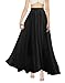 v28 Women Full/Ankle Length Elastic Pleated Retro Maxi Chiffon Long Skirt (Waist fits L, Black)