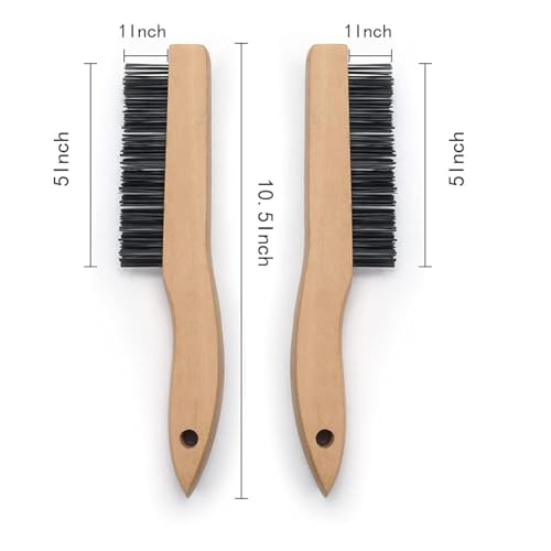 Image of Wire Brush, 2PCS Heavy Duty Wire Brush, Stainless Steel Wire Scratch Brush for Cleaning Rust, Wire Brush with 10 inch Curved Beechwood Handle（Black）