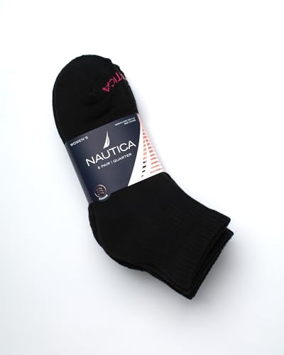 Image of Nautica Womens High Quarter Socks Moisture Wicking Cushioned Socks, 6 Pack | Dri-Motion Moisture Wicking Stretch Fabric, Cushioned Key Areas, Reinforced Heel and Toe, High Quarter Cut, Shoe Size 4-10