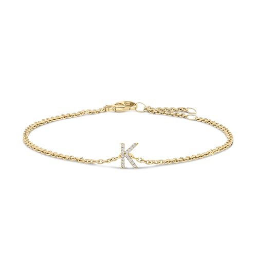 10K Yellow Gold Diamond Accent "K" Initial Charm and Link Bracelet