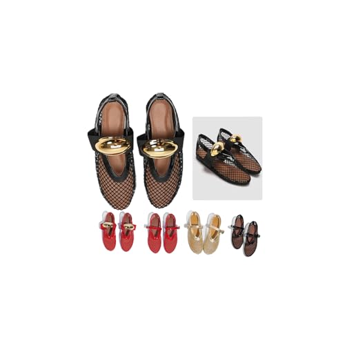 Mesh Ballet Flats for Women Buckle Strap Comfy Casual Office Fishnet Ballerina Flat Shoes Width Casual Summer Dress Flat Shoes