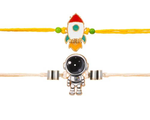 Image of Kizzi Kids Rakhi Set - Astronaut /Spaceman & Rocket Cartoon Rakhis for Boys | Cute Rakhi Combo for Kids