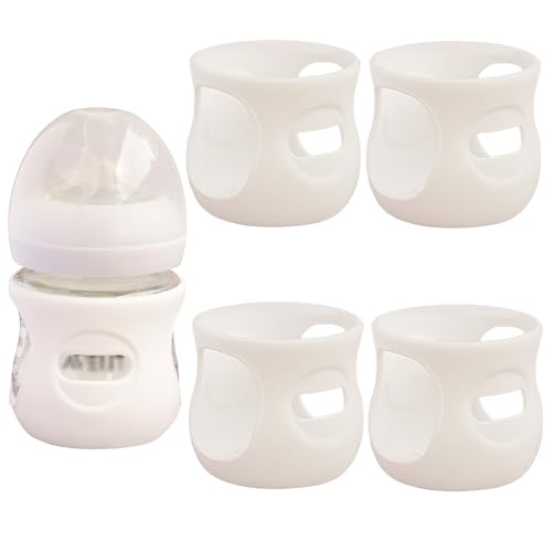 Image of 4 Pack Silicone Sleeves for Avent Natural Glass Baby Bottles, Anti Breakage Bottle Holder, Compatible with Philips Avent Glass Natural Baby Bottles (4 White, 4 OZ)