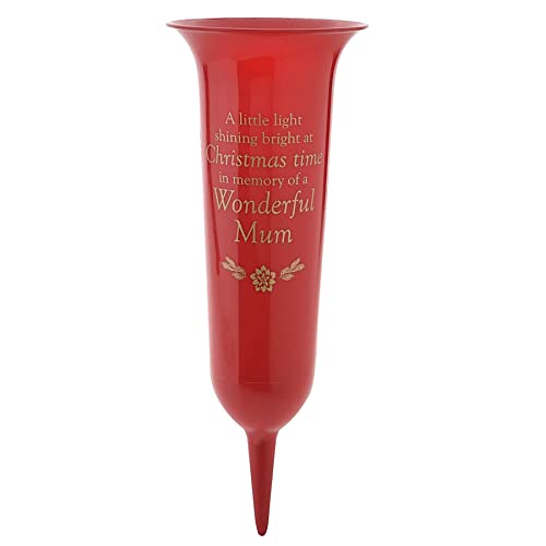 Red Christmas Graveside Memorial Spiked Flower Vase - Wonderful Mum