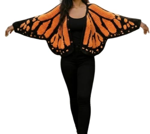 Monarch Butterfly Knit Cardigan Butterflies Wing Cloak Shawl Irregular Cardigan Sweater Orange