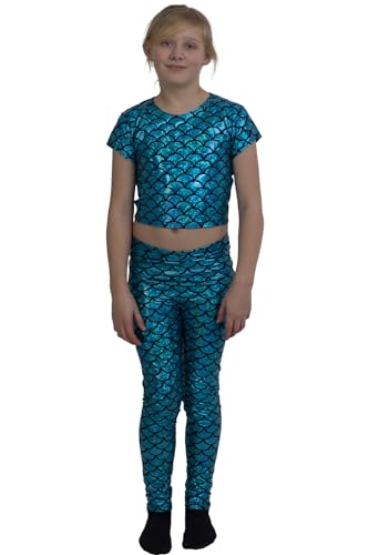 Crazy Chick® Leggings de sirena brillantes de color turquesa con diseño de sirena (5-13)