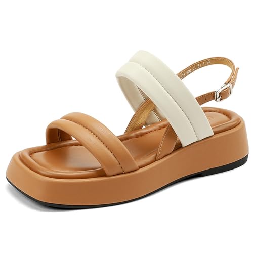 Womens Sandals Versatile thick-soled sandals for women, soft-soled casual beach shoes, one-strap color matching open-toed Roman shoes