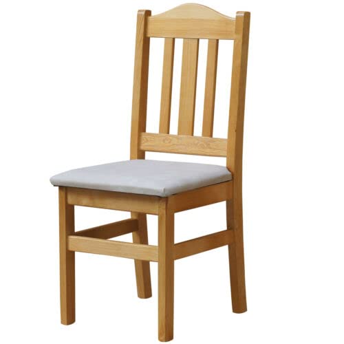 k koma Chaise en bois massif de pin couleur aulne - Chaise rembourrée avec revêtement en cuir écologique beige - Chaise de salle à manger