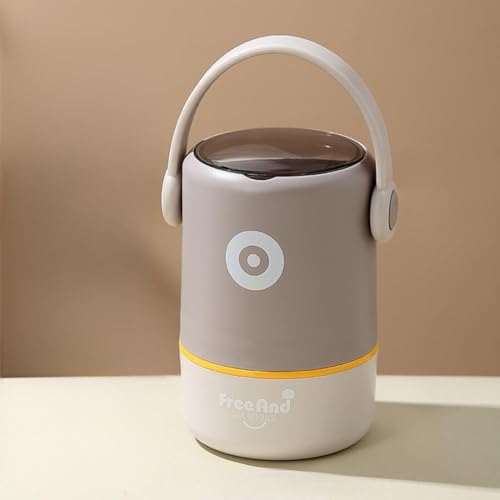 Image of YELONA 580ml Double Layer Lunch Pot for Kids & Adults | Stainless Steel 304 Bento Food Jar | Headphone Style Handle | Leak-Resistant, Two Compartment Tiffin Box (Vanilla Grey)