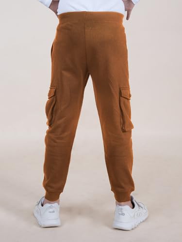 Image of KiddoPanti Boys Solid Fleece Cargo Track Pants | Cotton Poly Fleece Fabric | Ankle Length Jogger | 2 Cargo Pocket,1 Side Pocket | Elastic Waist & Drawcord | Jogger Track Pants