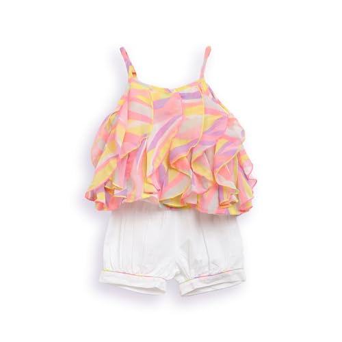 Image of Nautinati Baby Girls Printed Strappy Tiered Top with Shorts Clothing Set | Age 0-3 Years
