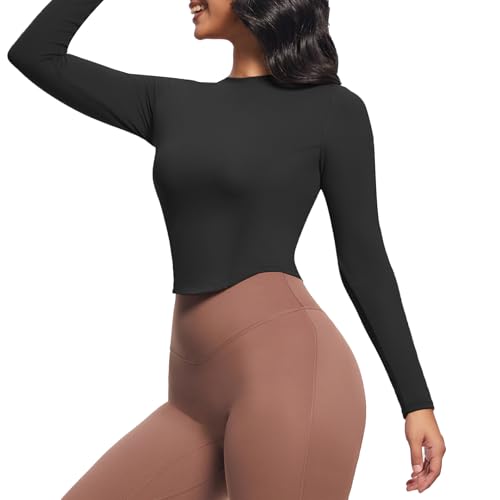 Aoxjox Long Sleeve T-Shirt for Women GEO Seamlines Padded Baby Tee Workout Crop Top4