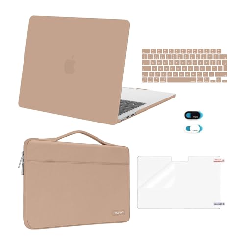 MOSISO Custodia Compatibile con MacBook Air 13 Cover M5 M4 M3 M2 2026 2025-2022 A3449 A3240 A3113 A2681,Case per MacBook Air 13,6'' &Sleeve Borsa&Copritastiera&Copri Webcam&Pellicola, Bronzo Marrone
