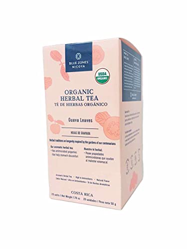 Blue Zones - Herbal Tea - Guava Leaf Wrapped Tea Bags, 100% Natural Ingredients, Gluten, Caffeine, Sugar Free - High Antioxidants, Diuretic - Organic Usda - 20 Box #TOP6