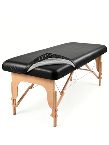 NingNei Massage Table Cover Waterproof PU Leather Massage Bed Protector Oil-Proof Vinyl Fitted Sheet for Spa Lash & Tattoo Tables Elastic Fit (28-31 W x 72-84 L) Black