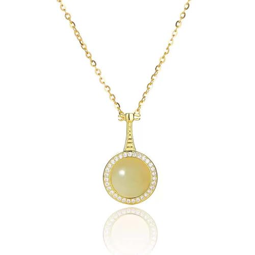 Collier en Jade Blanc Pendentif Hetian Argent 925 Bijou Femme Chaîne Dorée