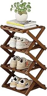 YYW Bamboo Shoe Rack for Entryway,Installation-Free and Foldable Vertical Shoe Storage Organizer,Free Standing Shoe Racks Shelf Closet Shoe Organizer for Living Room (Tawny-4 Layers)