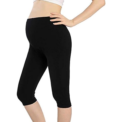 QingWan Short Leggings for Pregnancy Women Workout Capri Maternity Shorts Over The Belly Black Cover