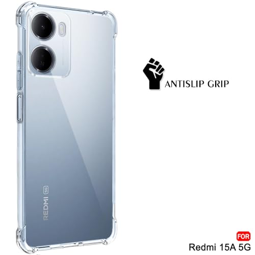 Image of TheGiftKart Transparent Crystal Clear Back Cover Case for Mi Redmi 15A 5G | Shockproof Soft TPU Case | Cushioned Edges for Ultimate Protection Back Cover Case for Redmi 15A 5G (TPU, Transparent)