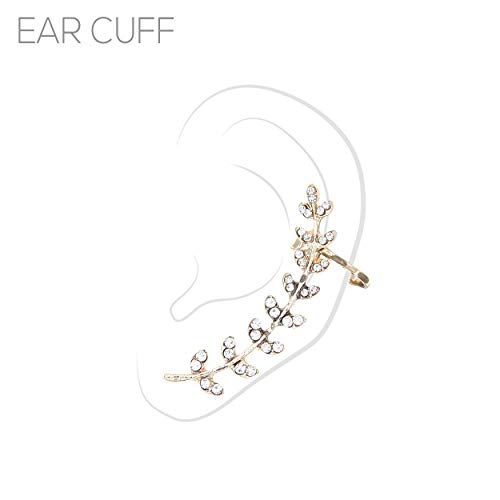 Ear Cuff – Earring Cuffs For Women – 925 Sterling Silver Plated Or 14K Gold Plated - Cubic Zirconia Sparkling Round Huggie Ear Cuff Crawler Earrings – Clip On Cartilage (Gold - Crystal Leaf Vine) #TOP5