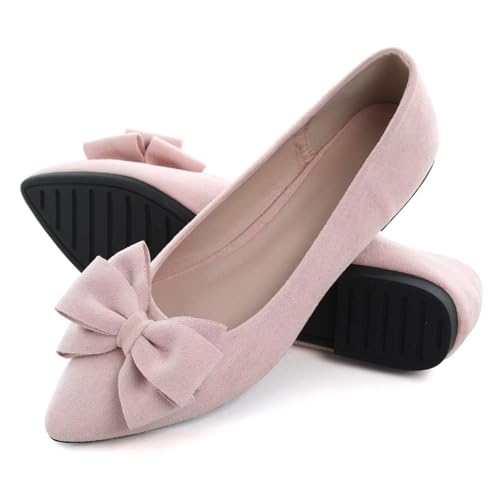 Image of SAILING LU Womens Bowknot Ballet Flats Pointy Toe Suede
