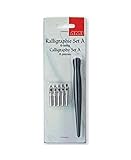 445503 - Kalligraphie-Set A - 6 teilig! Das ideale Grundlagenset. Einfach perfekt und äusserst preiswert für Schulen und Anfänger der Kalligraphie-Kunst! for the beginners! Mit einem Kalligraphie-Federhalter aus Holz, 13,5 cm Länge, plus 5 Schreibfedern, Grössen: 1,2,3,4,5