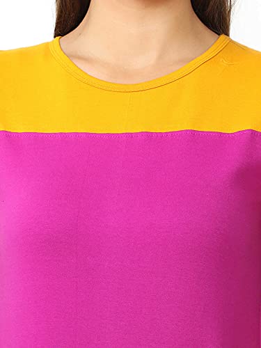 Image of FLEXIMAA Women's Cotton Round Neck Color Block Half Sleeve Long Top